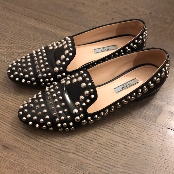 prada studded loafers